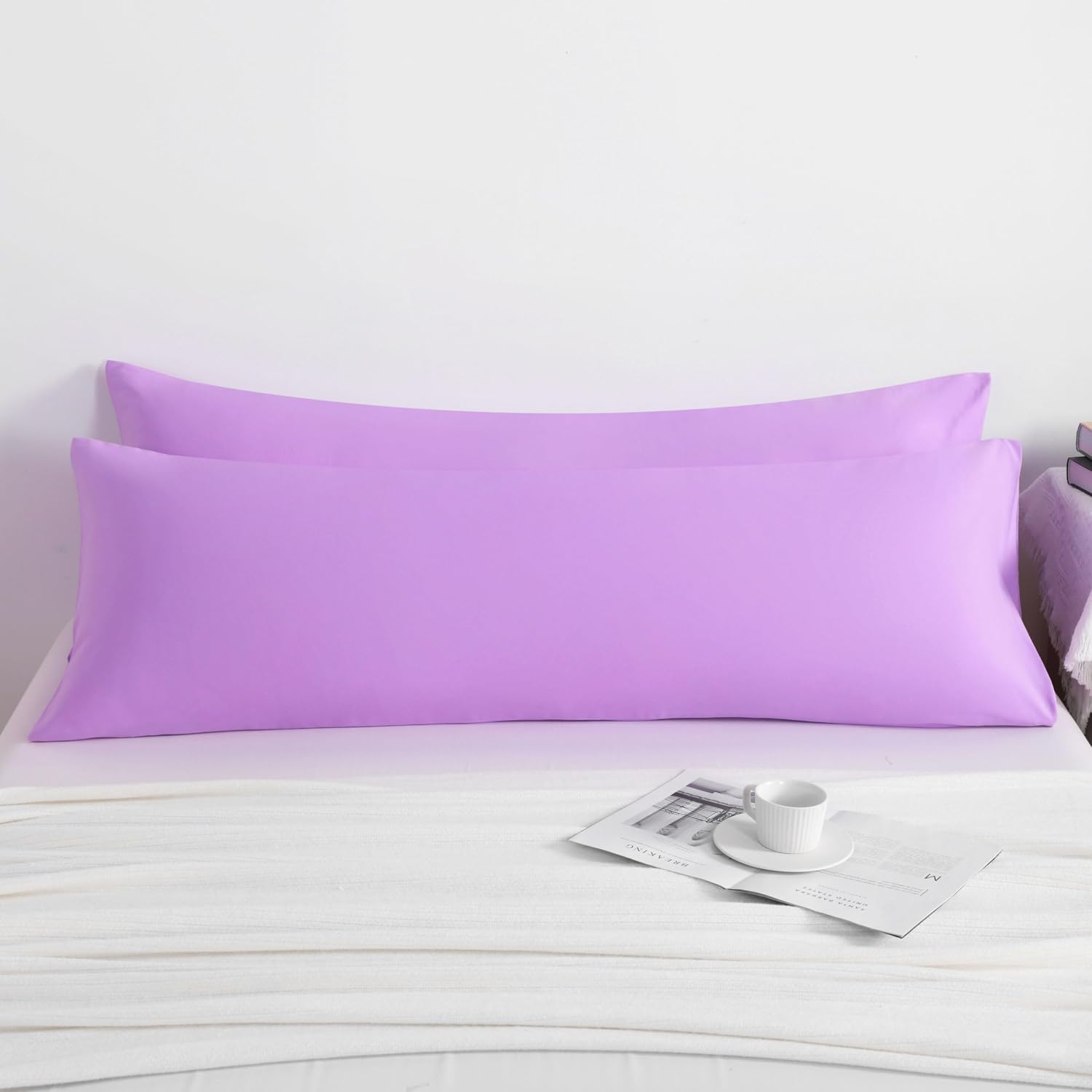 Ntbay Body Pillow Cases Set, 2 Pack Brushed Microfiber 20x54 Inches, Soft, Wrinkle, Fade, Stain Resistant Light Purple Pillow Cases with En…