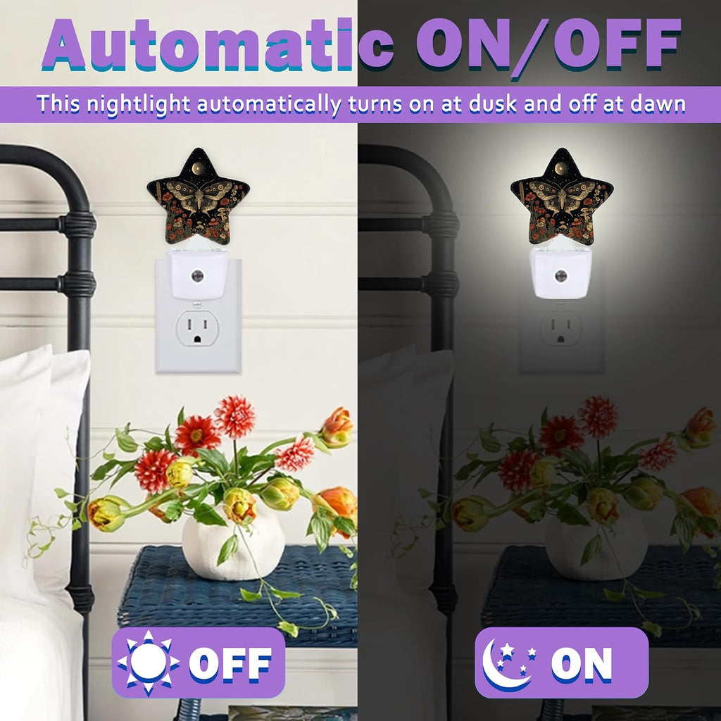 Energy Efficient Nightlights Plug in Wall, Gothic Moth Night Light for Kids Bedroom Decorative, Vintage Wildflower Dusk-to-Dawn Sensor…