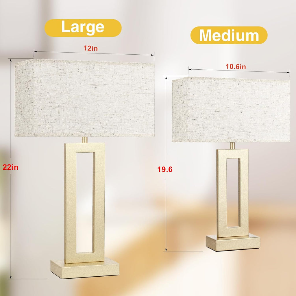 Seealle 22" Tall Bedroom Lamps for Living Room - Touch Gold Bedside Lamps with USB C+A, 3 Way Dimmable Lamp for Nightstand, Modern Night…