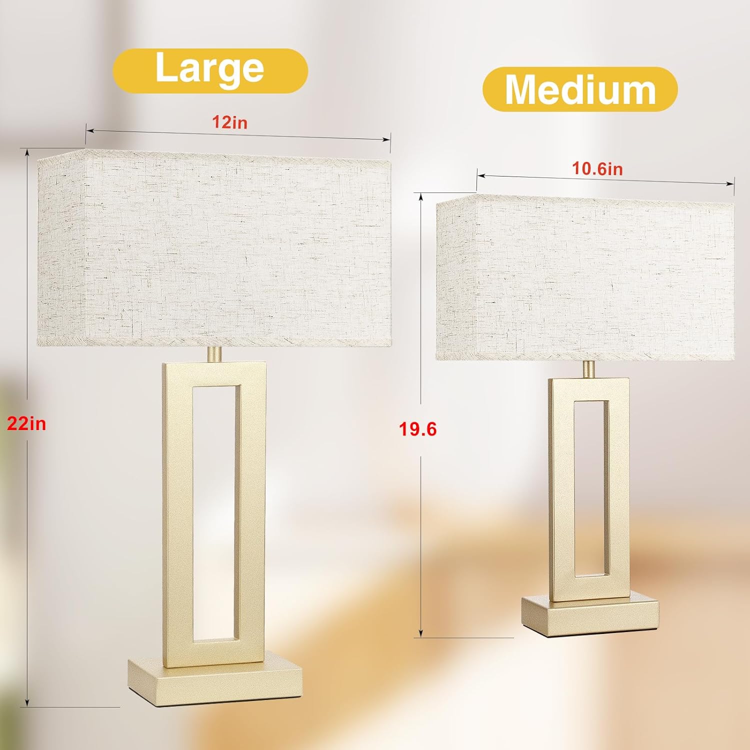 Seealle 22" Tall Bedroom Lamps for Living Room - Touch Gold Bedside Lamps with USB C+A, 3 Way Dimmable Lamp for Nightstand, Modern Night…