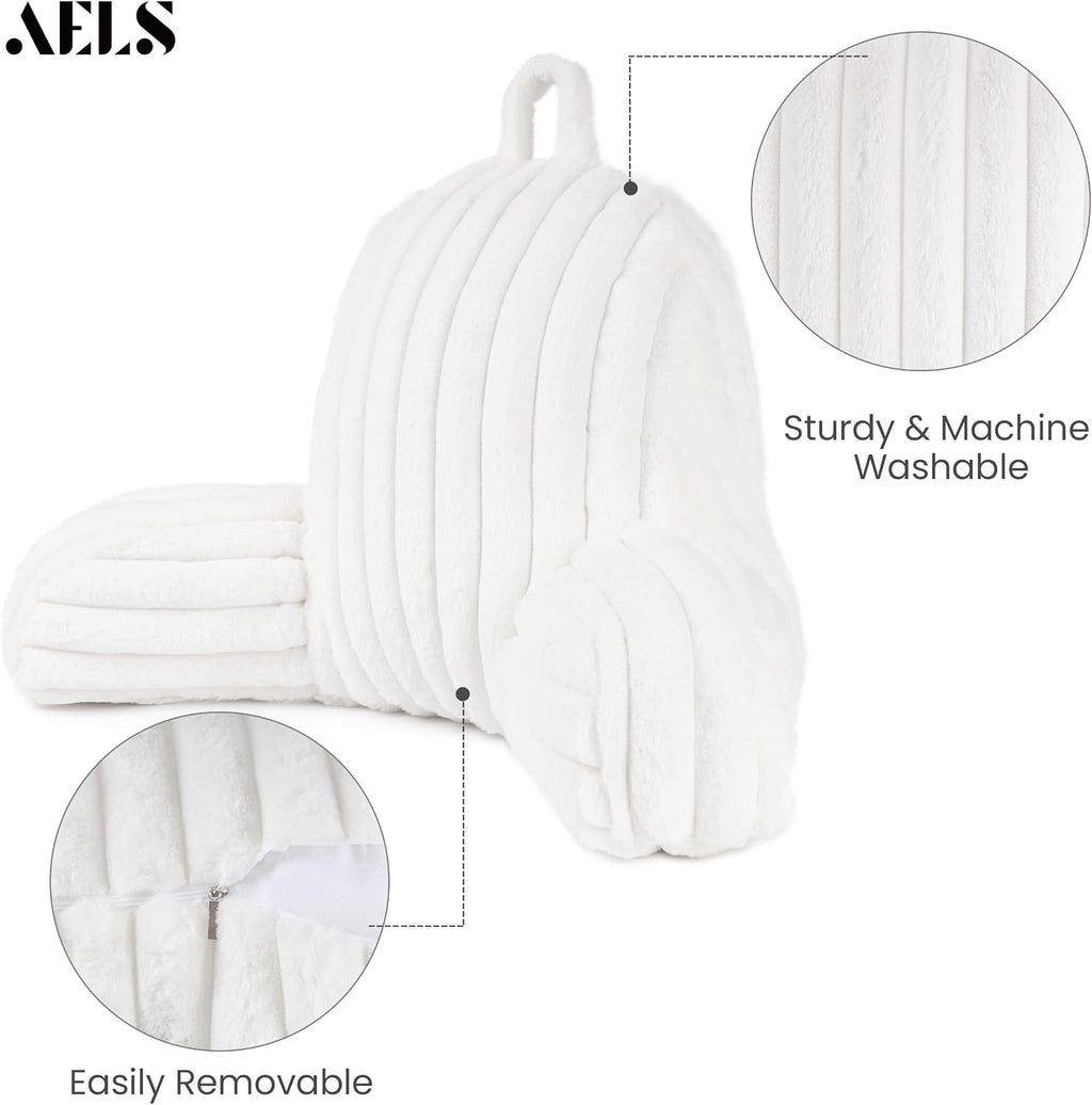 Aels Large Reading Pillow Replacement Cover with Arms and Pockets (Cover ONLY), 18" Soft Faux Fur Striped Backrest Pillow Cover Fits Standa…