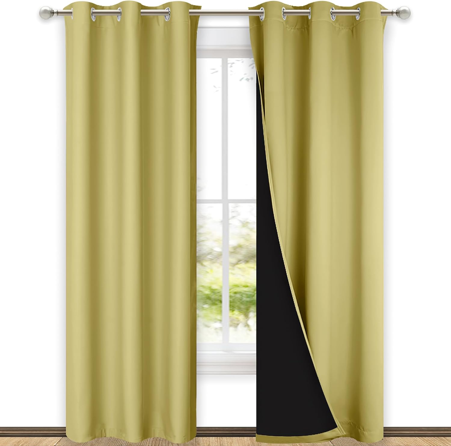 Nicetown Blackout Curtains 80 inches Long, Full Light Blocking Drapes with Black Liner for Nursery, Thermal Insulated Draperies for Hall, V…