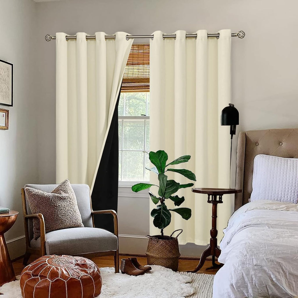 BGment Cream 100% Blackout Curtains for Living Room 84 Inch Length 2 Panels, Thermal Insulated Full Light Blocking Grommet Soundproof Windo…