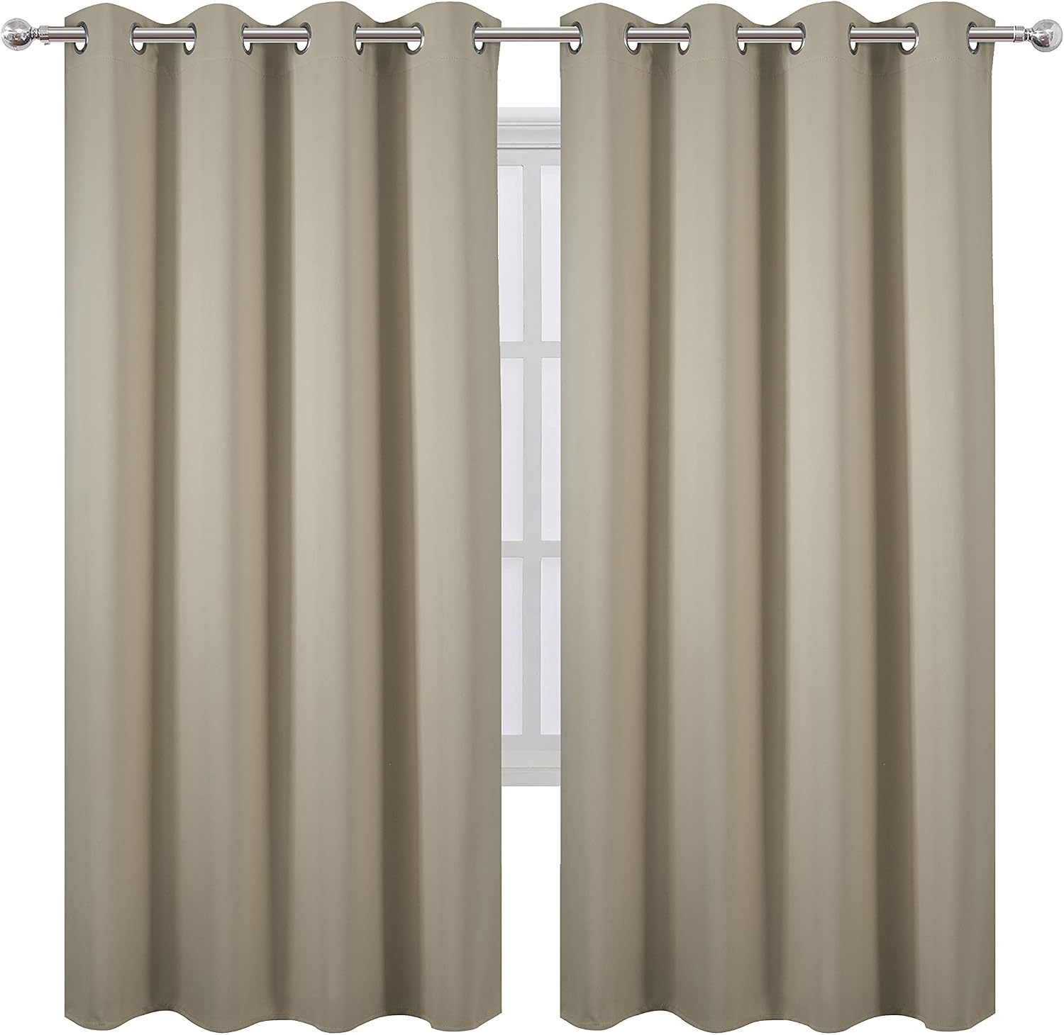 Lemomo Beige Thermal Blackout Curtains/52 x 72 Inch/Set of 2 Panels Room Darkening Curtains for Bedroom 72 Inch silver