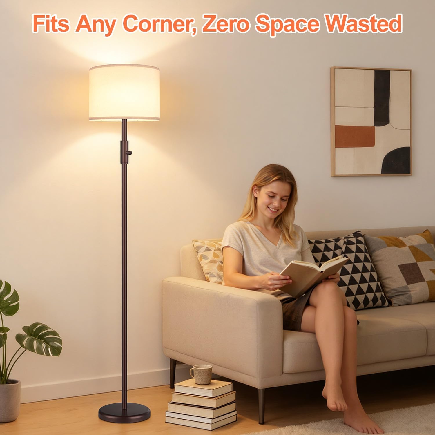 Upgraded】 Dimmable Floor Lamp, Modern Floor Lamps for Living Room, Standing Lamp with Linen Shade, Tall Lamp for Bedroom Office Dining…