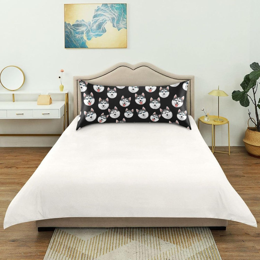 Cartoon Husky Dark Pillow Covers Silk Pillowcase for Hair and Skin Breathable Soft Satin Pillowcase Queen Size Pillow Case for Bedroom…