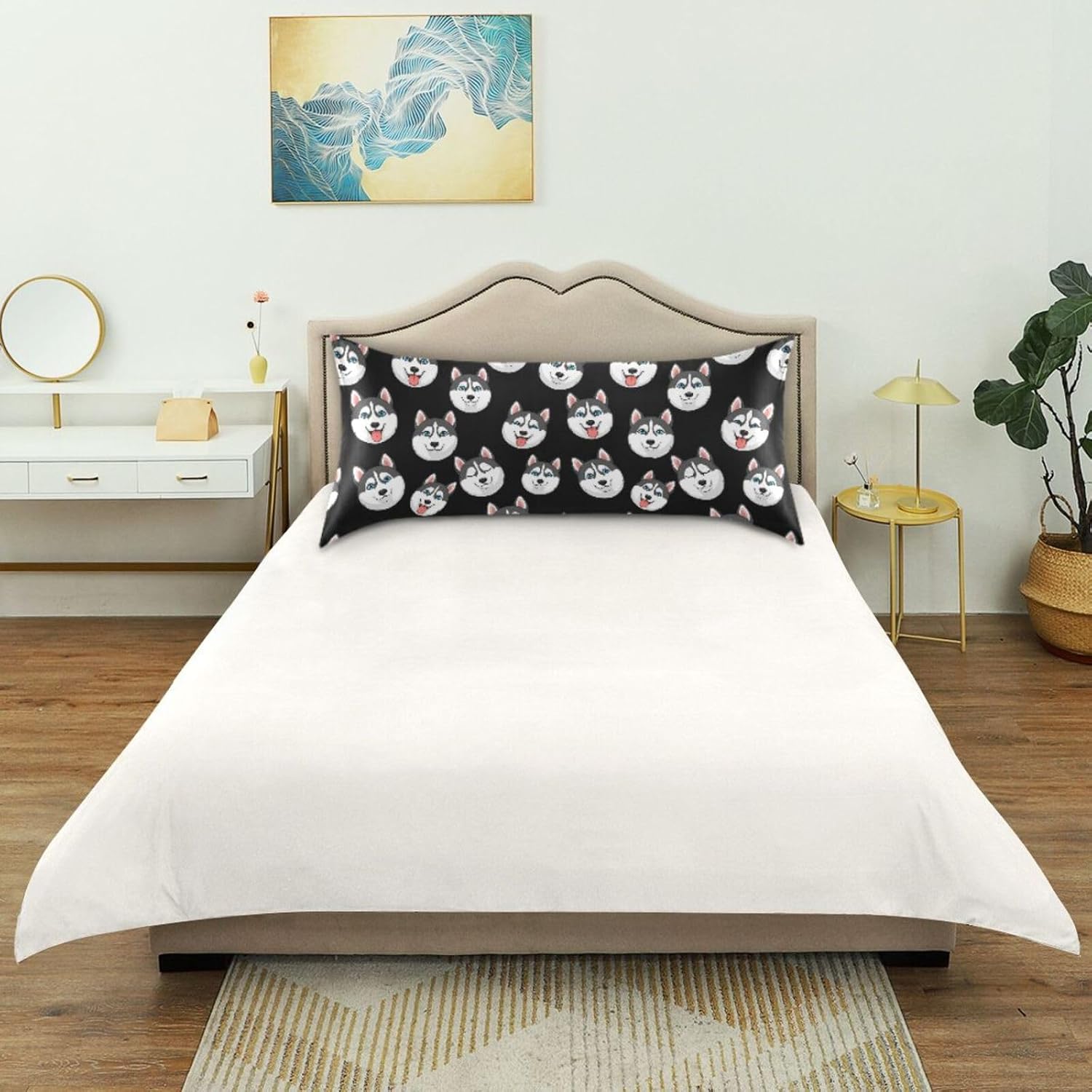 Cartoon Husky Dark Pillow Covers Silk Pillowcase for Hair and Skin Breathable Soft Satin Pillowcase Queen Size Pillow Case for Bedroom…