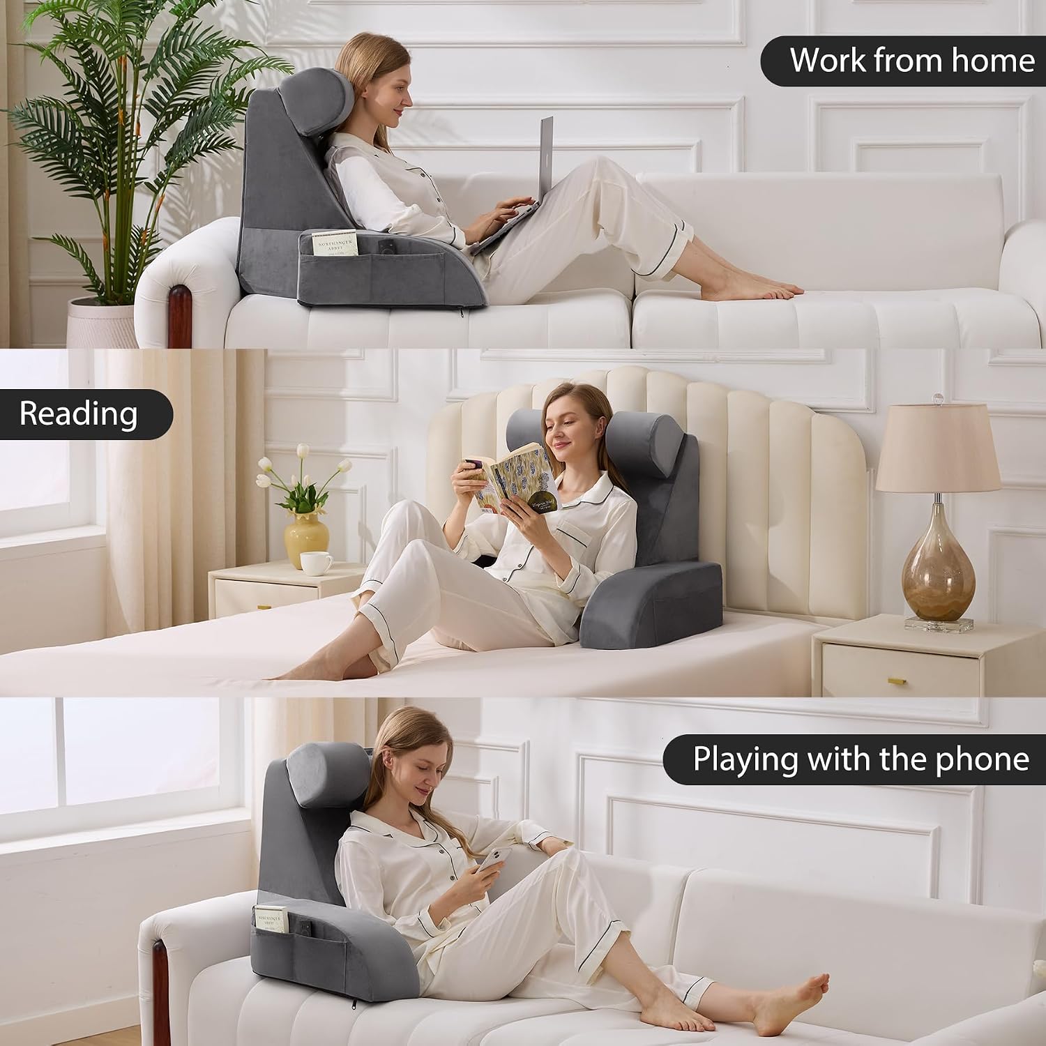 Velorose Reading Pillow for Sitting in Bed Adult, Back Pillow for Bed Sitting up, Backrest Pillow with Arms, Back Support Pillows for Gamin…