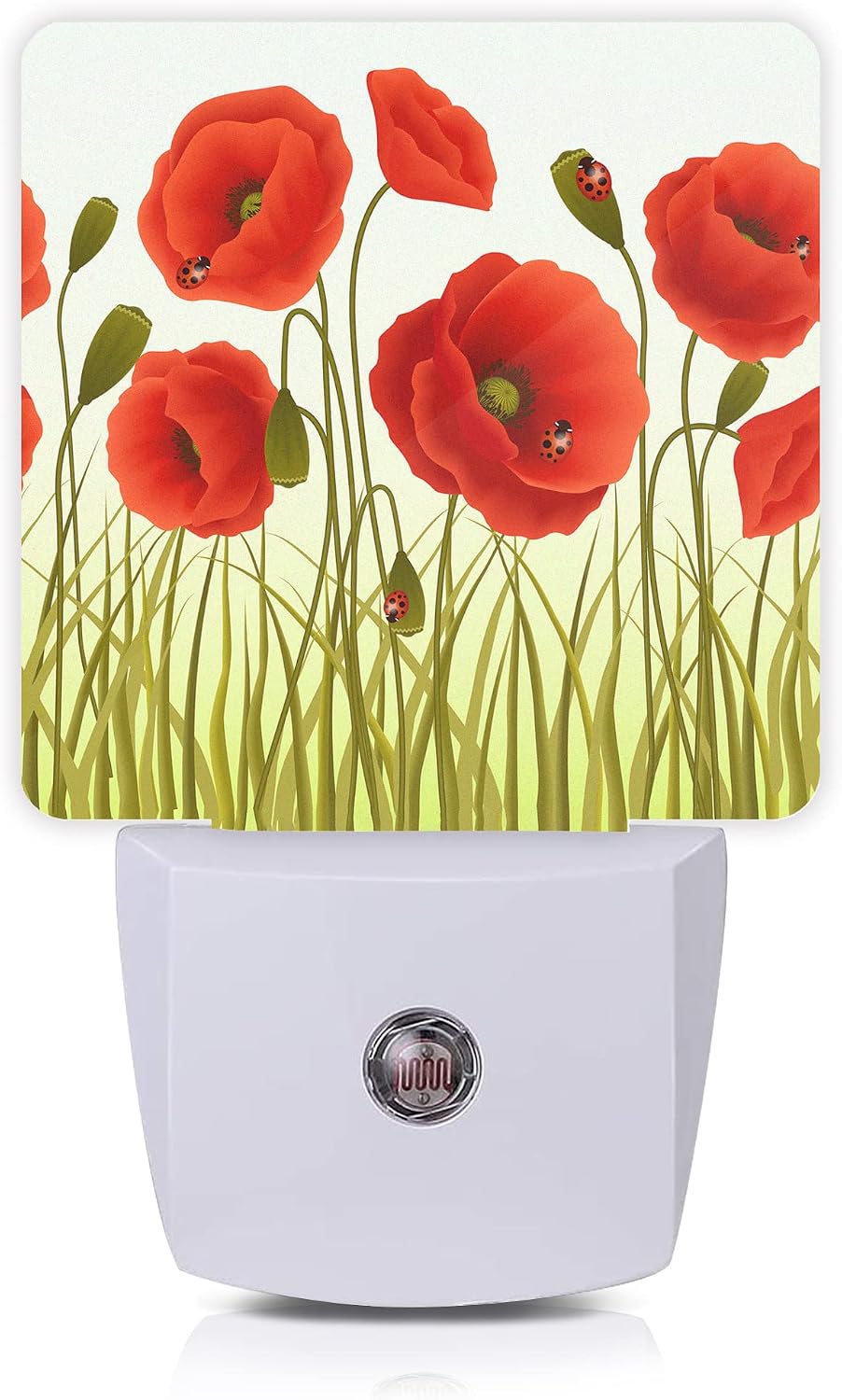 Red Flowers Night Light, Red Poppy Flowers and Ladybugs Plug-in Night Lights with Dusk-to-Dawn Sensor for Stairway/Hallway/Bedroom Sleep…