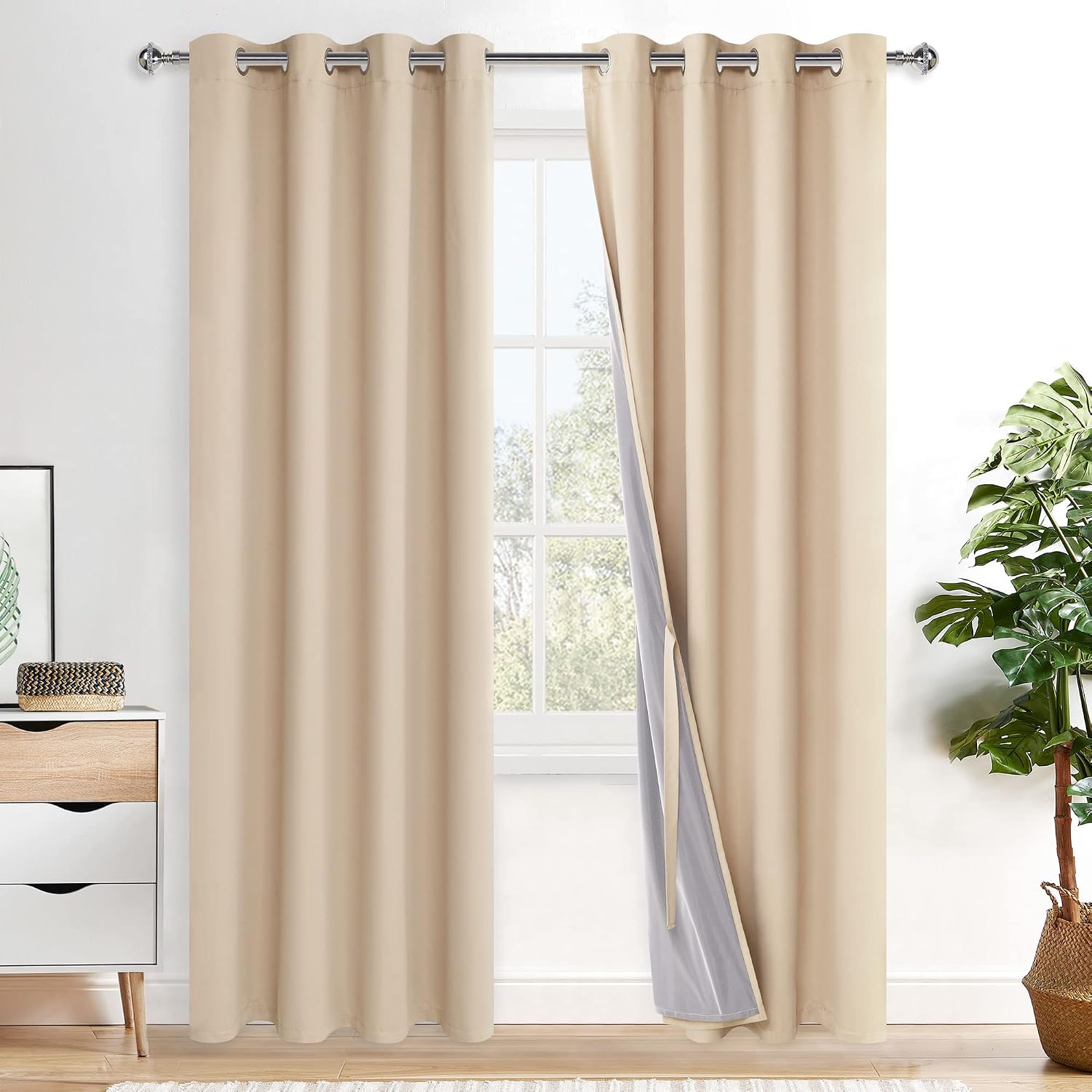 Xwzo Full Blackout Curtains 84 Inches Long - Double Layer Full Room Darkening & Energy Efficiency Grommet Window Panels with Tiebacks for B…