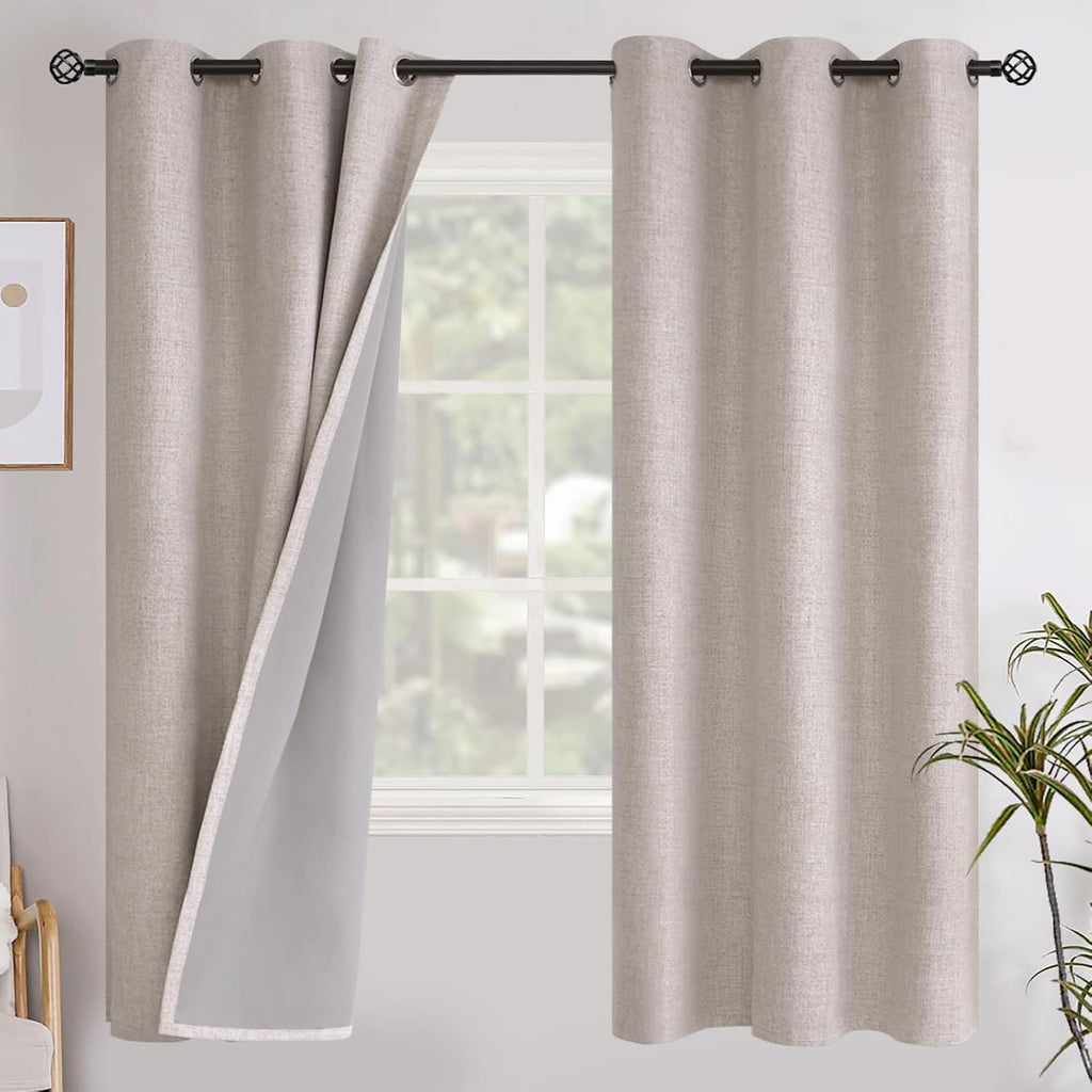 YoungsTex Linen Blackout Curtains for Bedroom 72 Inches Length, Full Room Darkening Natural Linen Textured Black Out Window Drapes with The…