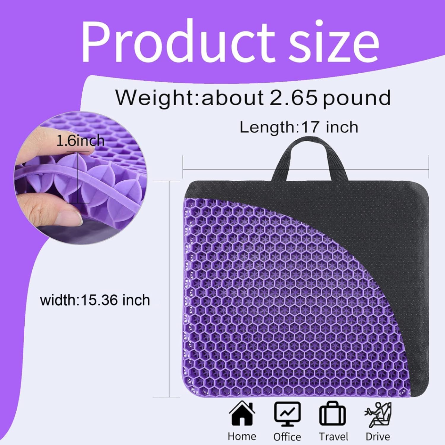 Fzitiy Gel Seat Cushion, for Long Sitting -Double Thick Gel Seat Cushion Breathable Honeycomb Chair Cushion with Non-Slip Cover for Office…