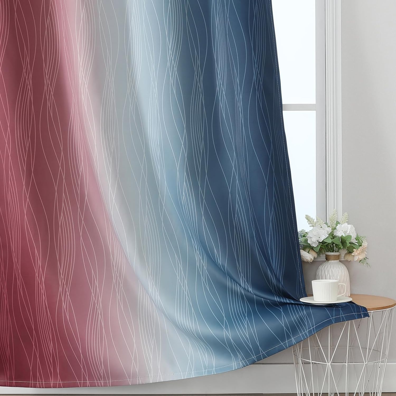 Estelartextiler Estelar Textiler Navy Blue and Burgundy Red Ombre Blackout Curtains 45 Inches Long, Room Darkening Gradient Drapes for Kitc…