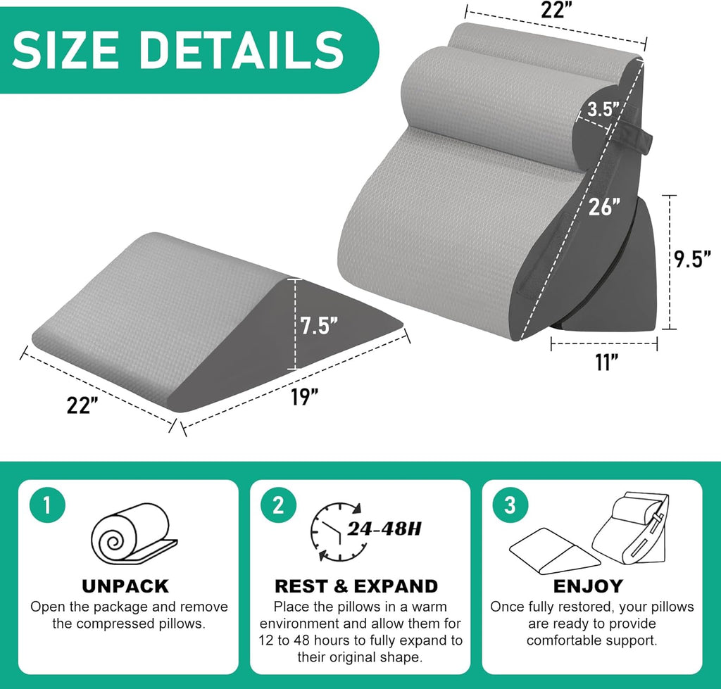 BambulexForaBetterLife 4PCS Wedge Pillow Set for After Surgery, Orthopedic Bed Wedge Pillow for Back, Sitting Up in Bed, Acid Reflux, Adju…