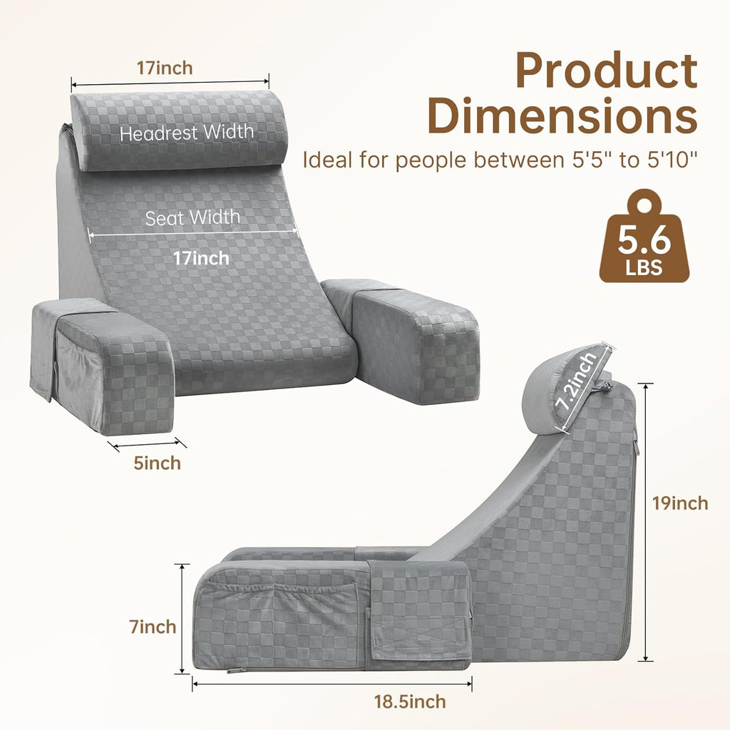 Vekkia Reading Pillow for Adults – Ergonomic 45° Wedge Back Support Chair for Sitting in Bed, XL Side Pockets, Perfect for Working…
