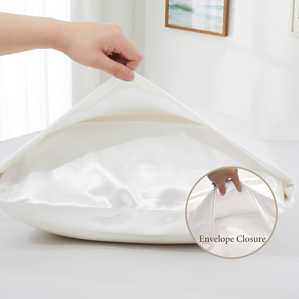VACVELT 4pcs Ivory White Satin Sheets Full Size Bed Set, 15 Inch Deep Pocket Silky Satin Sheet Set, Soft Satin Bedding Set Cooling &…