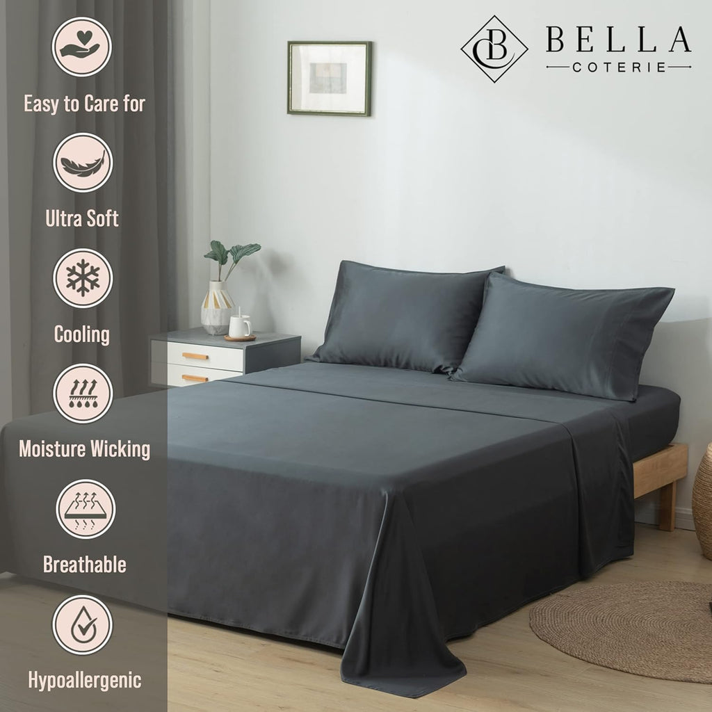 Bella Coterie Luxury Bamboo Viscose Twin Size Sheet Set | 100% Organically Grown | Ultra Soft | Cooling for Hot Sleepers | 18" Deep…