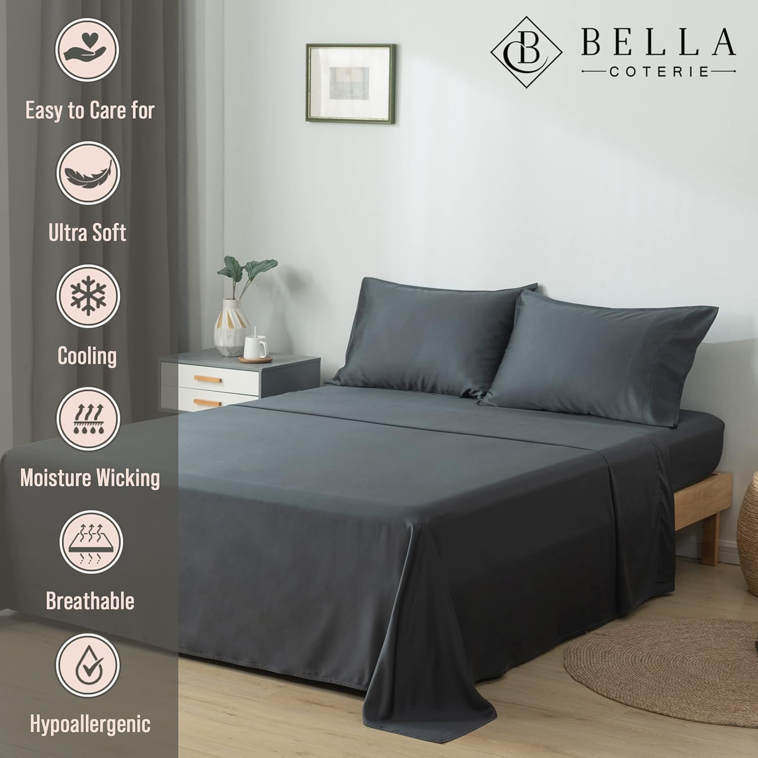 Bella Coterie Luxury Bamboo Viscose Twin Size Sheet Set | 100% Organically Grown | Ultra Soft | Cooling for Hot Sleepers | 18" Deep…