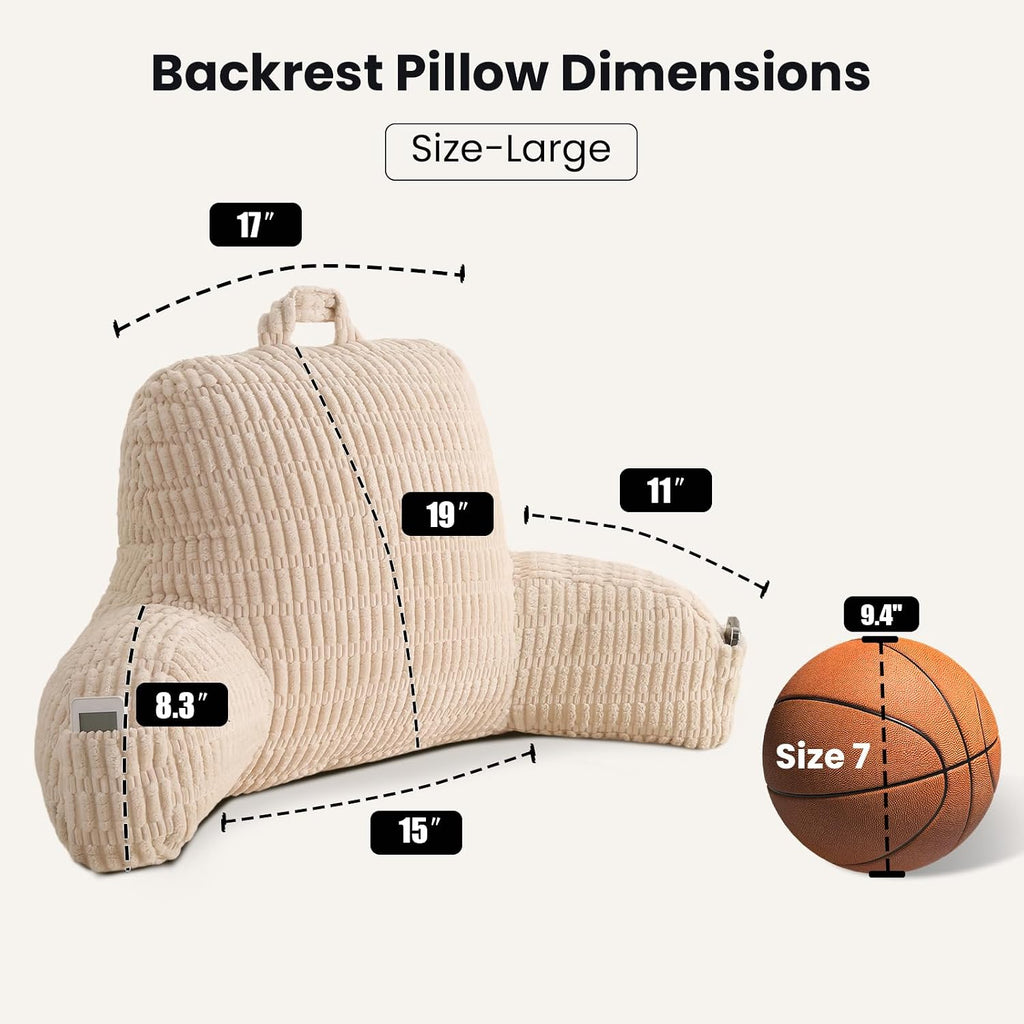 Pajeo Extra Large Sitting Pillow for Bed,19" Reading Pillow for Sitting Up with Arms, Oeko-TEX Certified Sturdy Backrest for Couch & Floor S…
