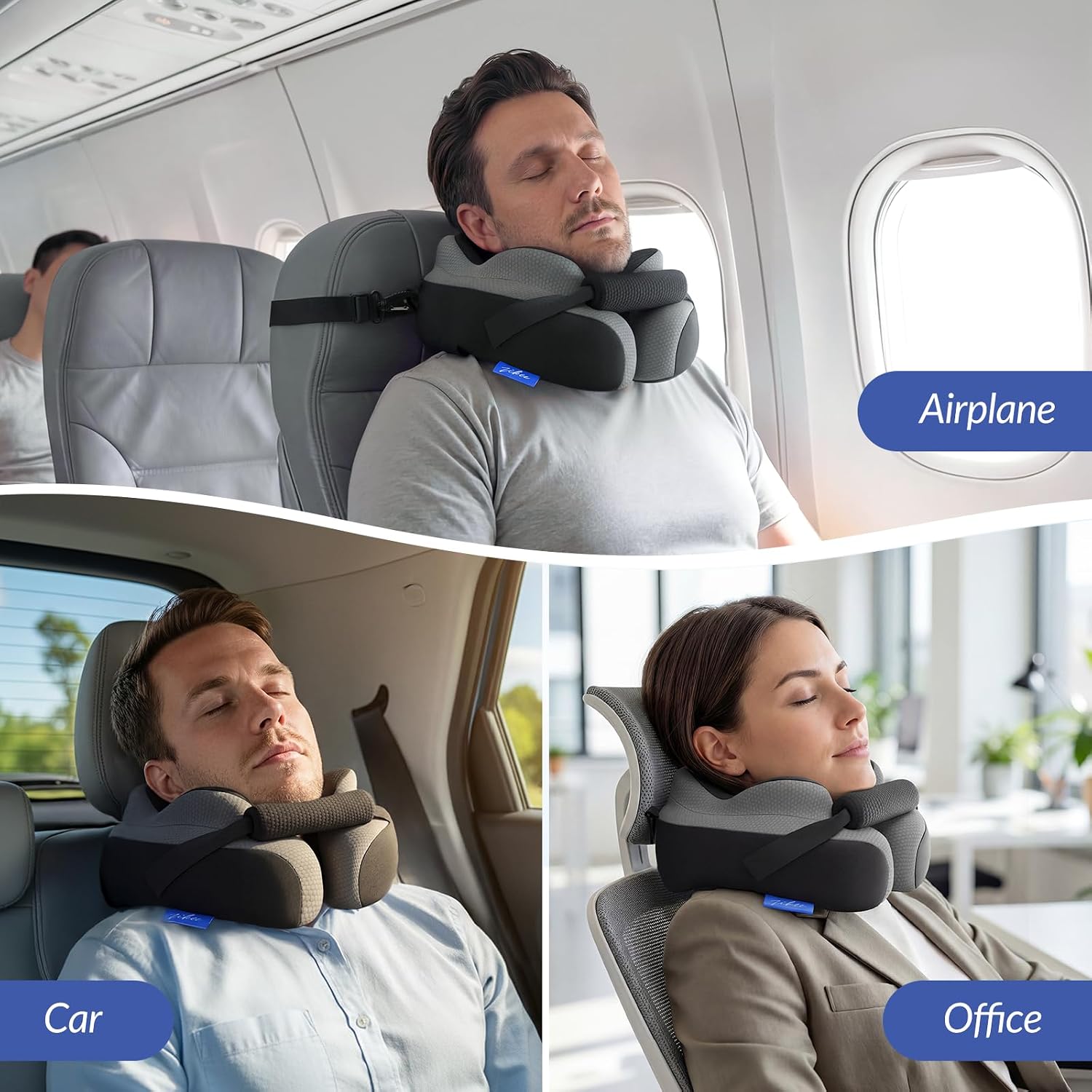 ZIKEE Ergonomic Travel Neck Pillow for Airplane, Dual-Hold Design to Stabilize Head and Neck on Flights, Ear-Free Memory Foam Airplane…