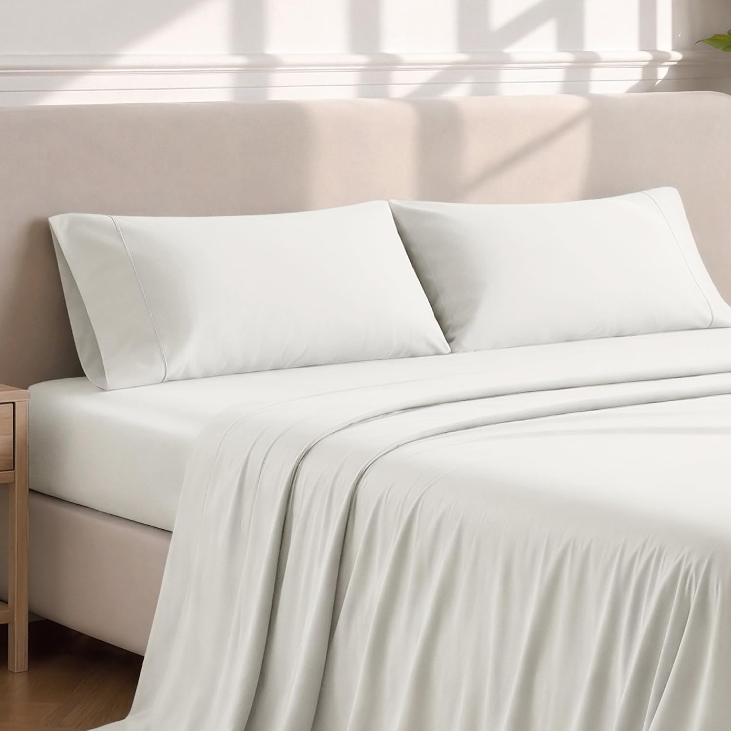 BareHome Bare Home Microfiber Pillow Cases - King Size Set of 2 - Cooling Pillowcases - Double Brushed - Ivory Pillowcases 2 Pack - Easy Ca…