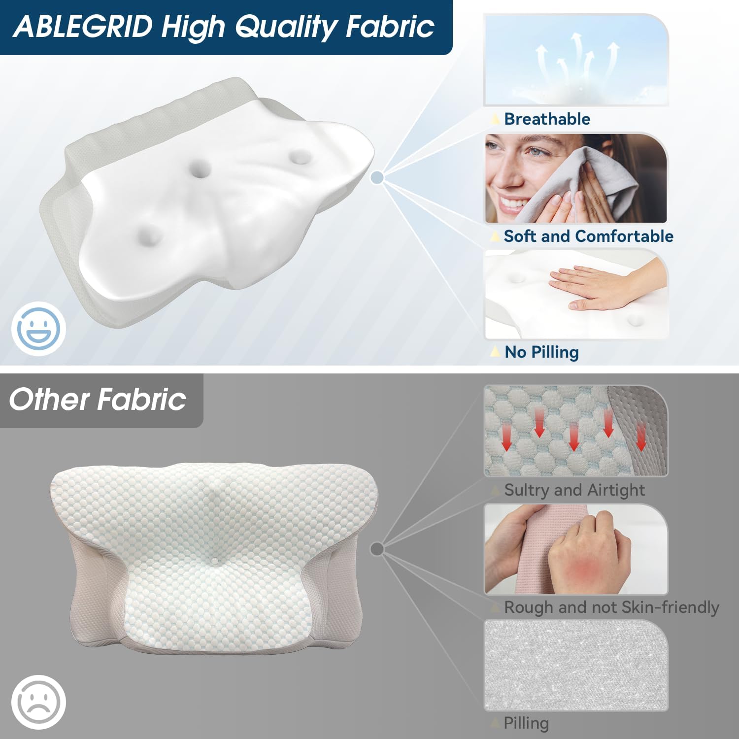Ablegrid Memory Foam Cervical Neck Support Pillow, Contour Cooling Gel Pillow for Neck Shoulder, Odorless Ergonomic Orthopedic Adjustable De…