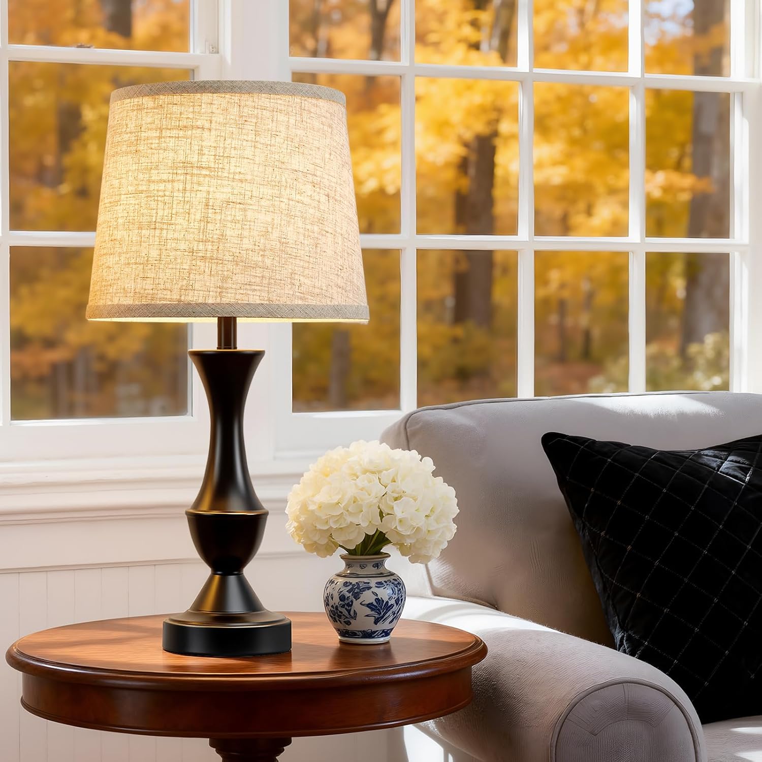 Luvkczc Table Lamp Set of 2, 19" Farmhouse Vintage Bedside Lamps for Living Room & Bedroom, Linen Shade Desk Lamps for Nightstand…