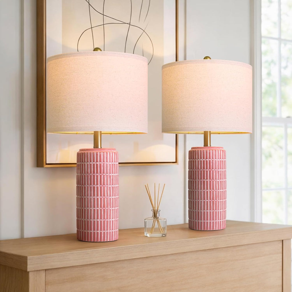 PoKat 23" Ceramic Table Lamps for Living Room, Farmhouse Bedside Lamps Set of 2 for Bedroom, Rustic Nightstand Lamps for Office Sideboard…