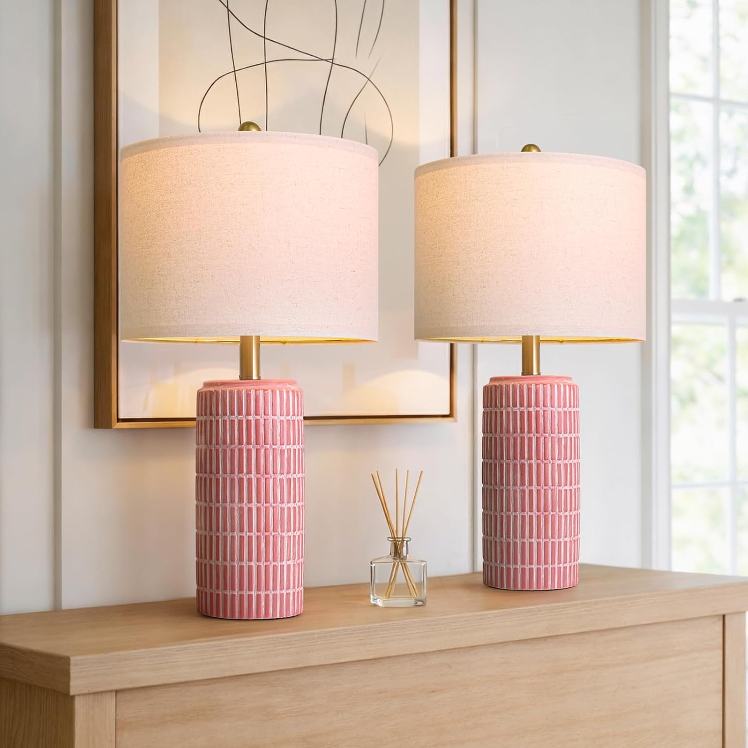 PoKat 23" Ceramic Table Lamps for Living Room, Farmhouse Bedside Lamps Set of 2 for Bedroom, Rustic Nightstand Lamps for Office Sideboard…