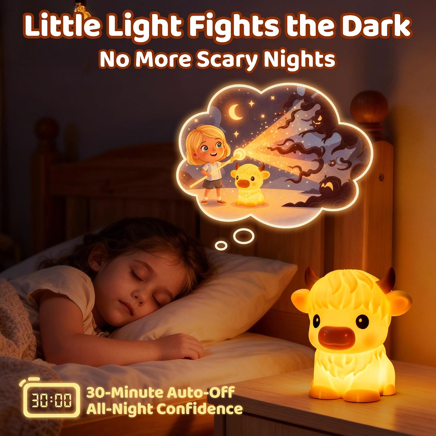 BPA-Free Silicone丨Huggwaii Highland Cow Night Light for Kids, Dimmable Squishy Night Light Touch Cow Lamp, Highland Cow Gifts for…