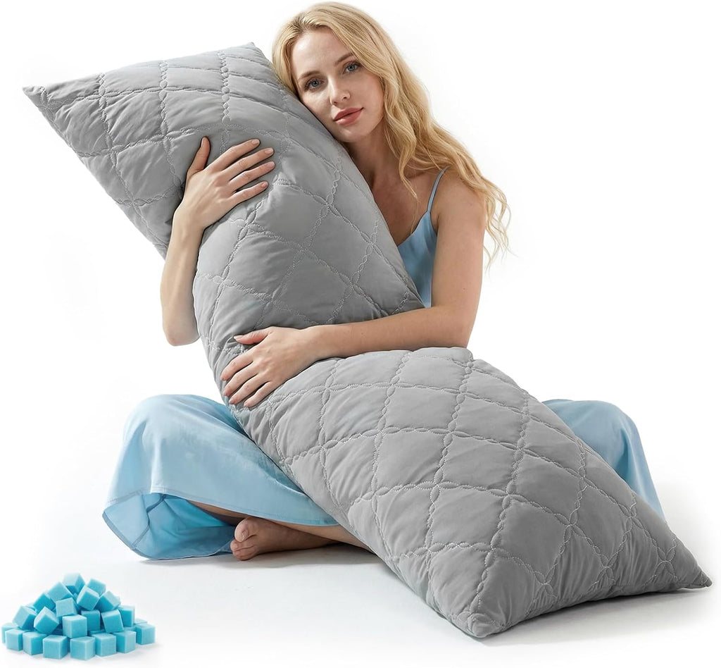 Bedelite Cooling Body Pillow for Adults, Creative Ultra Soft Cool-Touch Quilted Nylon-Spandex Body Pillow Cover, Adjustable Memory Foam Lon…