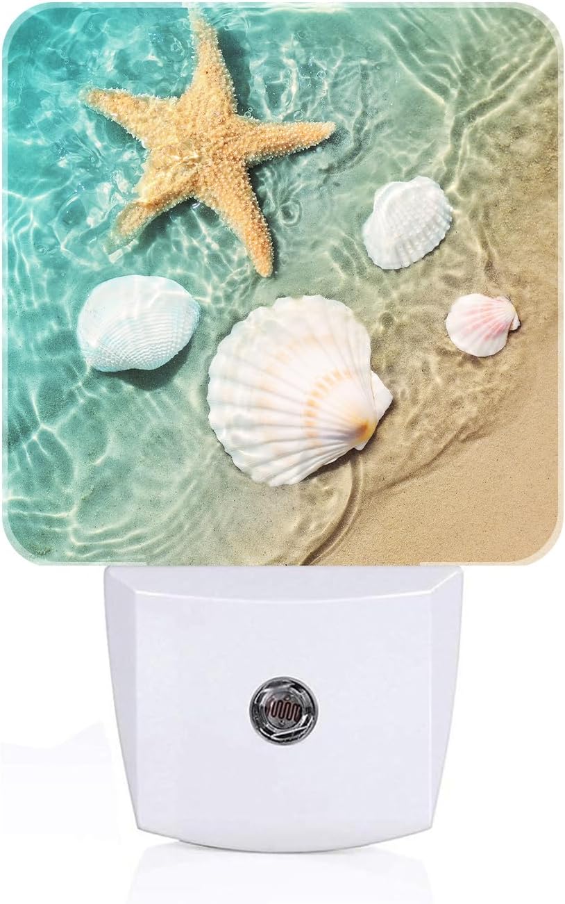 Starfish and Seashell On Beach Night Light, Plug Into Wall Decor for Stairway, Hallway, Kitchen, Dusk to Dawn Sensor Nightlights for…