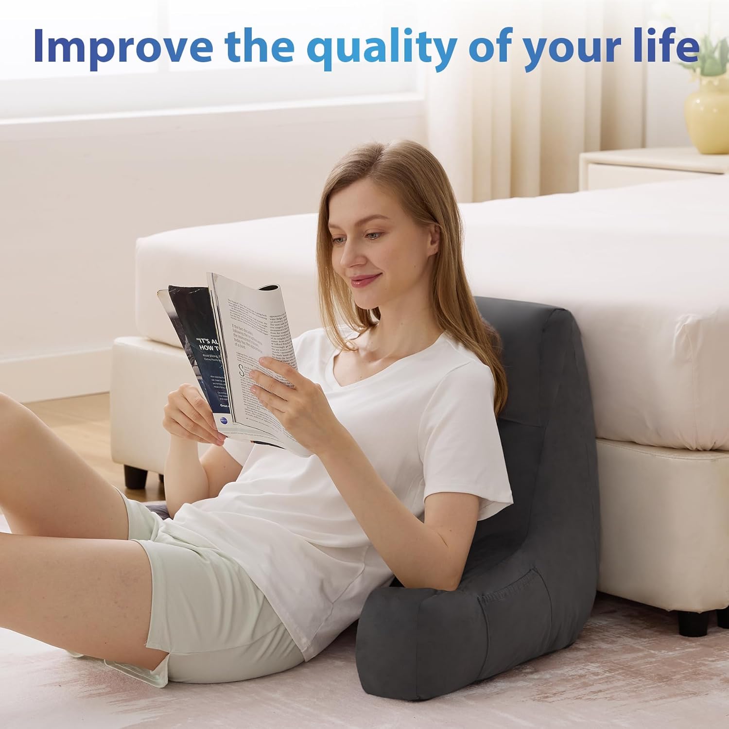 Ipynbap Back Pillow for Bed Sitting up, Reading Pillow for Sitting in Bed Adult, Back Support Pillow, Memory Foam Sit up Lounge Backrest Pi…