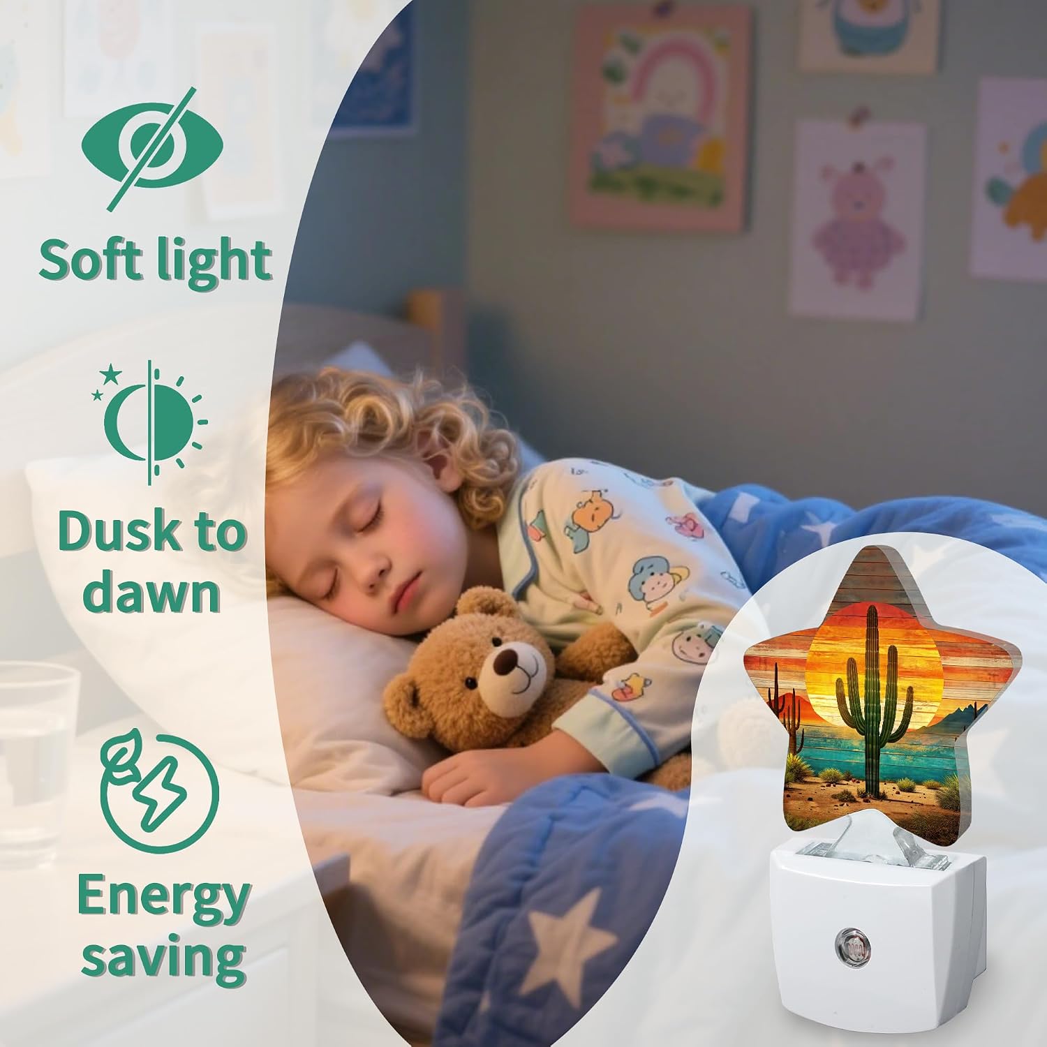 Tropical Cactus Star Night Light Plug in, Decorative Night Light for Kids Room Nursery Bedroom, Soft Glow Sensor Lamp for Hallway…