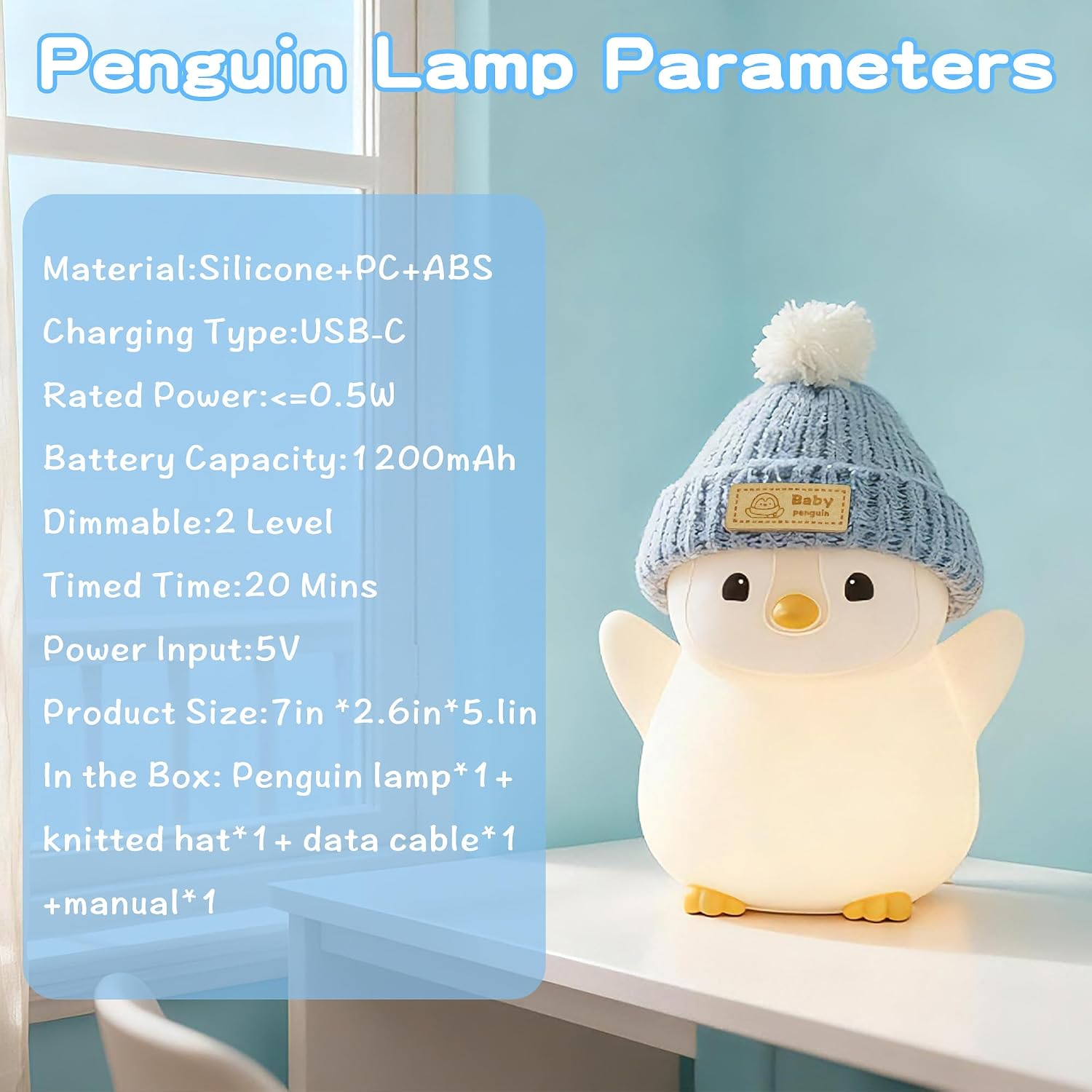 FAMIDUO-BrightenYourLife FAMIDUO Penguin Night Light for Kids, Adorable Penguin Lamp with Hat, Food Grade Silicone Nursery Nightlight, Rech…