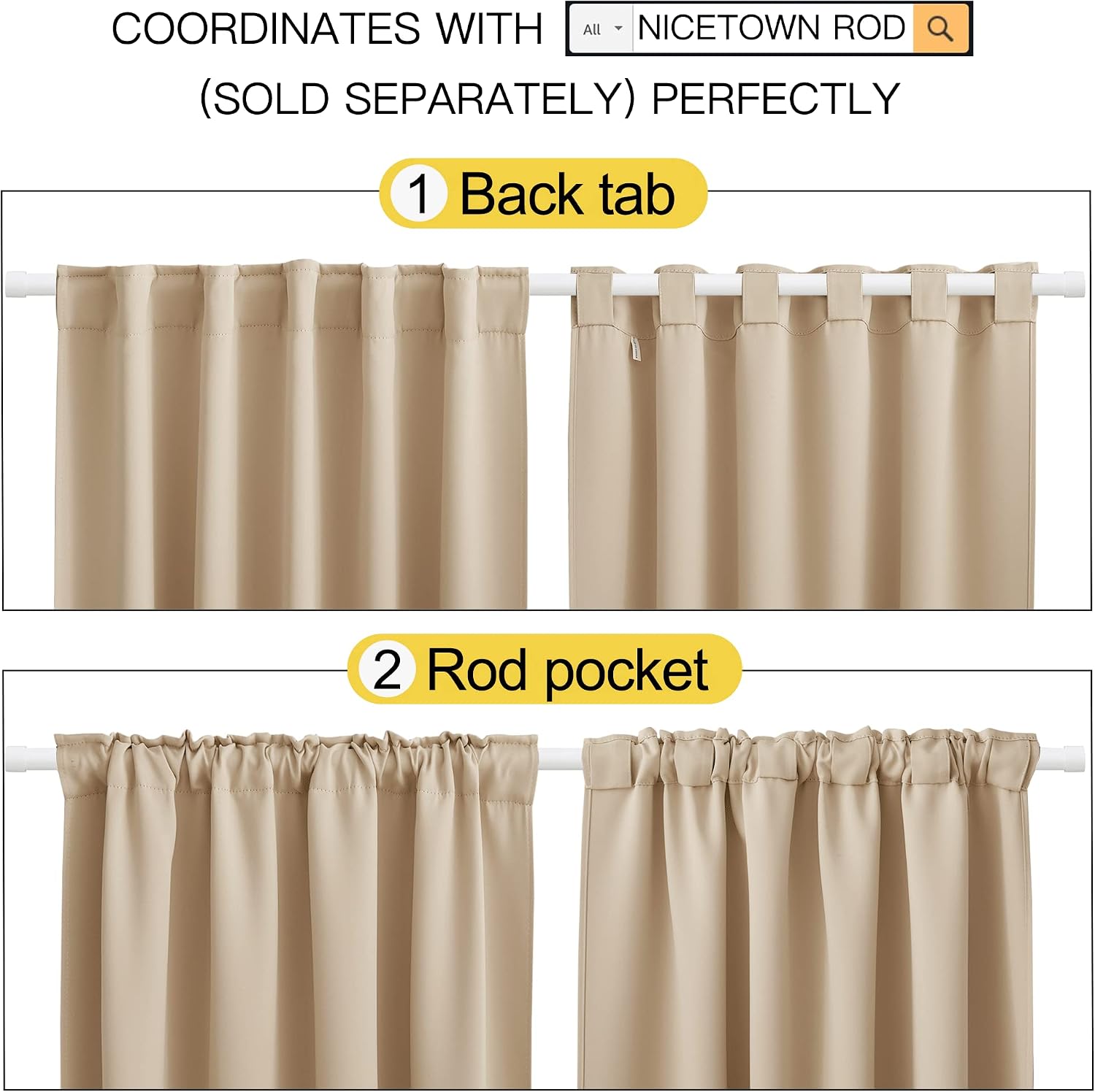 NICETOWN Window Treatment Curtains Room Darkening Drapes - (Biscotti Beige Color) 42 Width X 63 Drop Each Panel, 2 Panels Set, Thermal…