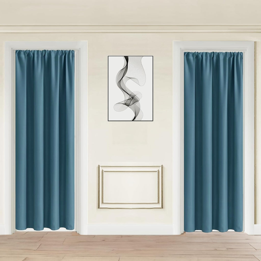 Jiuzhen Blackout Doorway Curtains 80 inch Length - 2 Panels Thermal Insulated Privacy Soundproof Rod Pocket Closet Door Curtains Room Divid…
