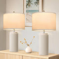 Tobusa 23.5’’ Beige Modern Ceramic Table Lamps Set of 2 for Living Room, Farmhouse Bedside Lamps with Upgraded White Linen Shade, Rustic Ni…