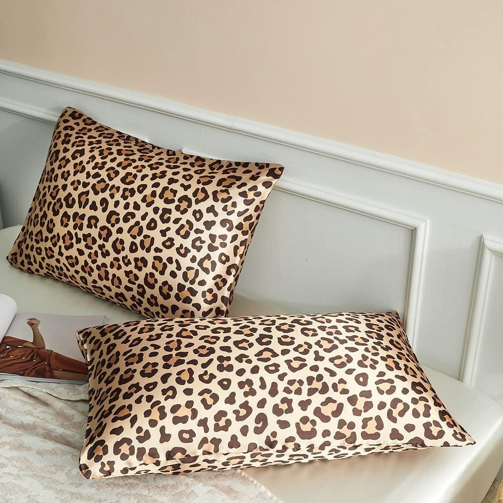 Lcbd Satin Pillowcase for Hair and Skin, Gold Leopard Printed Pillow Cases Set of 2, Queen Size Silk Satin Pillow Covers for Women with Env…