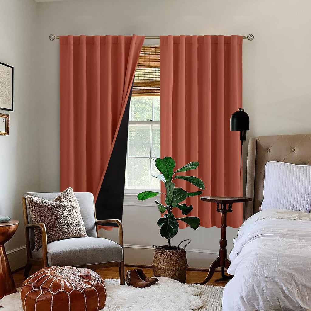 BGment 100% Blackout Curtains 63 Inch Length with Liner, Room Darkening Thermal Insulated Double Layer Noise Cancelling Rod Pocket and…