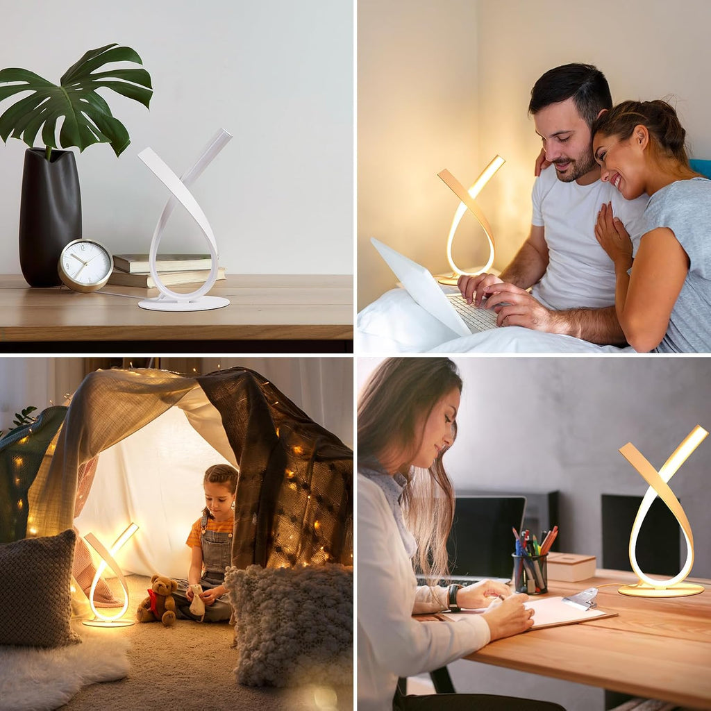 NUÜR Modern Table Lamp, Stepless Dimmable LED Spiral Lamp for Living Room, Contemporary Nightstand Lamp, White Bedside Table Lamp for…