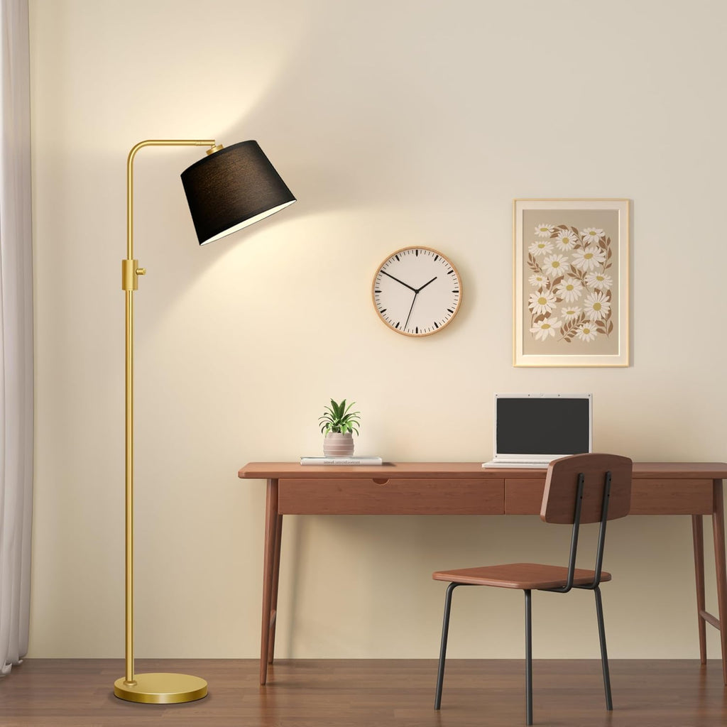 Nintiue Dimmable Gold Floor Lamp, 1000 LM LED Edison Bulb Included, Arc Floor Lamps for Living Room with Black Shade, Modern Standing…