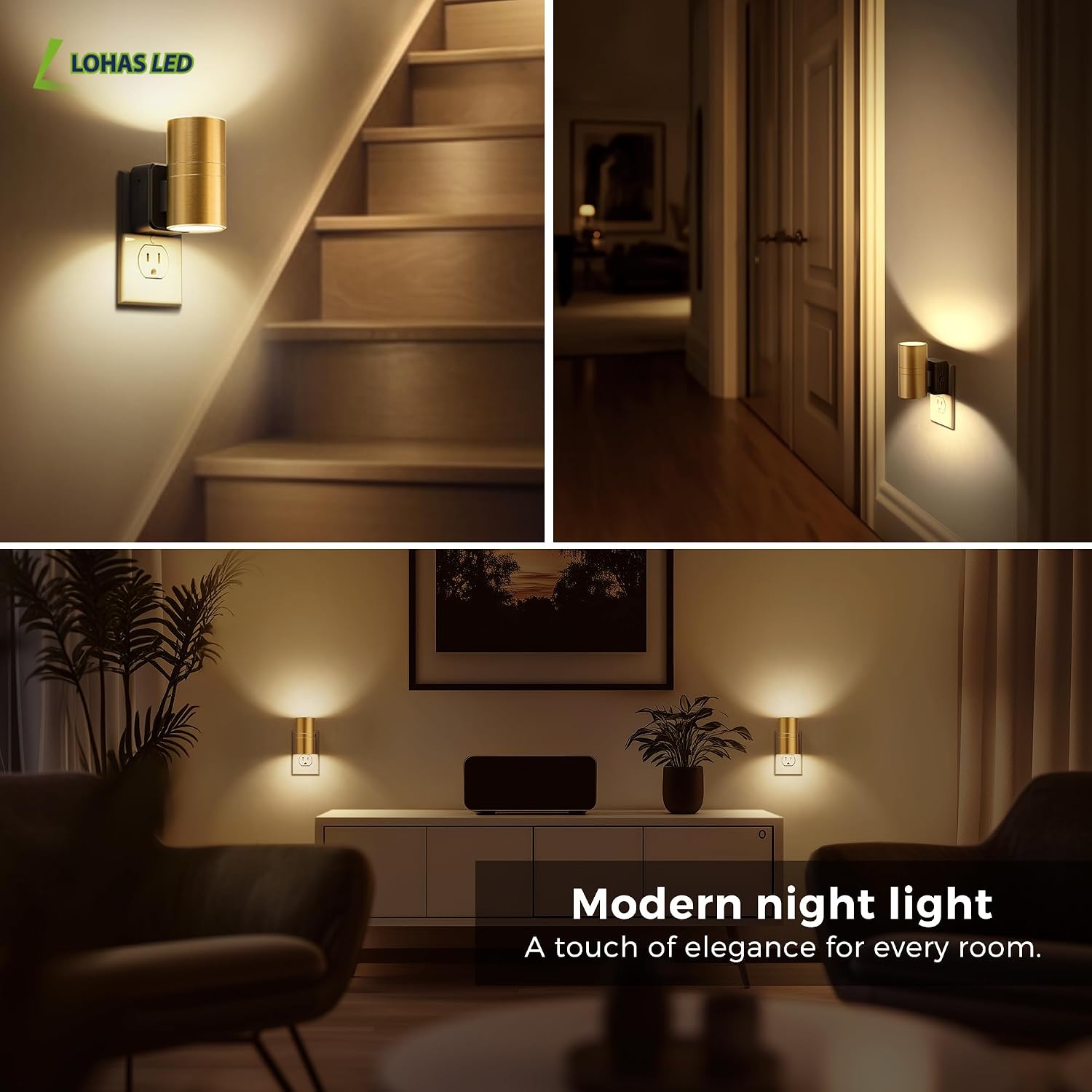 Llohasled L LOHAS LED Night Light, Dimmable Night Lights Plug into Wall, 2 Pack Automatic Nightlight with Light Sensor, 3000K Soft White 0-1…
