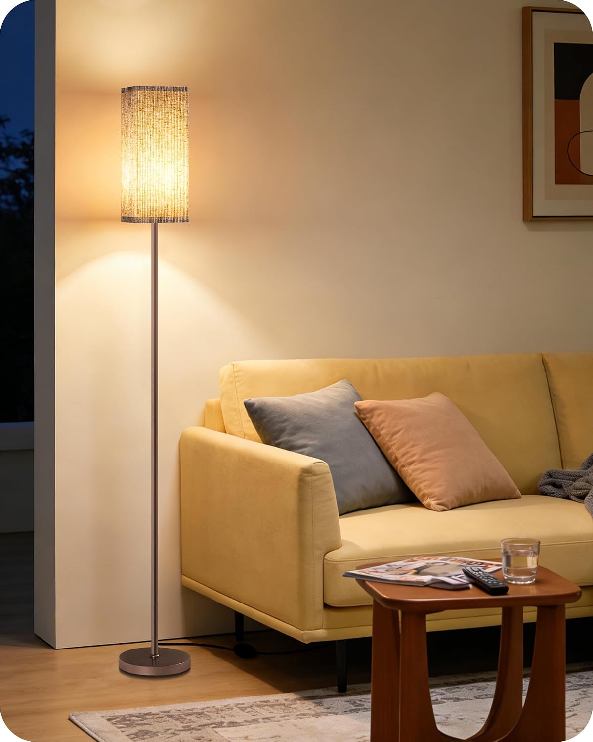 64.2'' Dimmable Floor Lamp for Living Room with Remote and Foot Switch, Corner Floor Lamp for Bedroom, Includes 10W A19 Bulb, Modern…