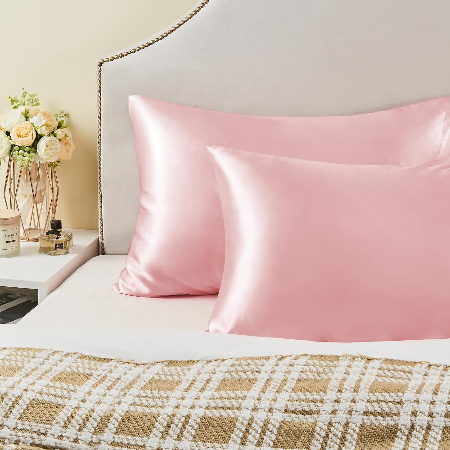 Bedelite Satin Pillowcase for Hair and Skin, Super Soft and Cooling Similar to Silk Pillow Cases 2 Pack with Envelope Closure, Gift for Wom…