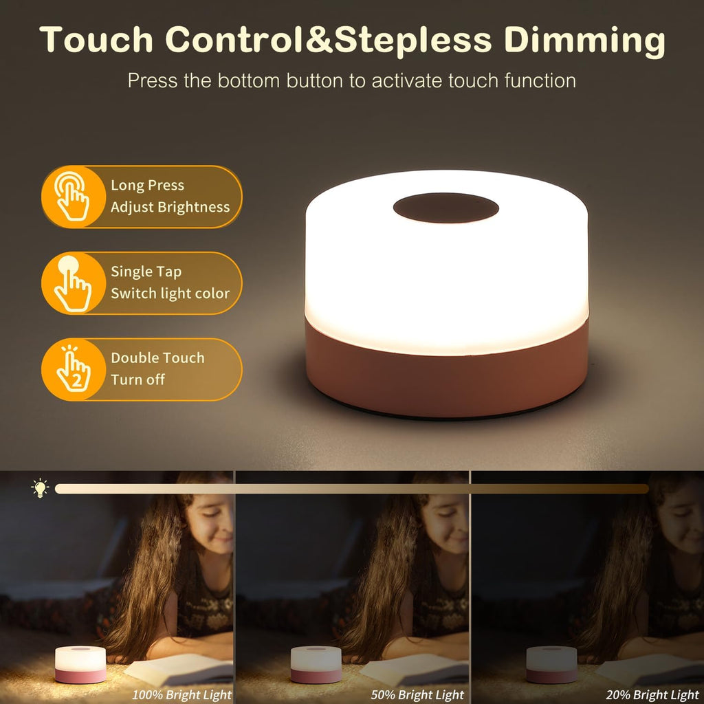 JUSHENG Night Light for Baby Nursery, Rechargeable LED Touch Light with 3CCT & Stepless Dimming Function, Portable Bedside Lamp Tap…