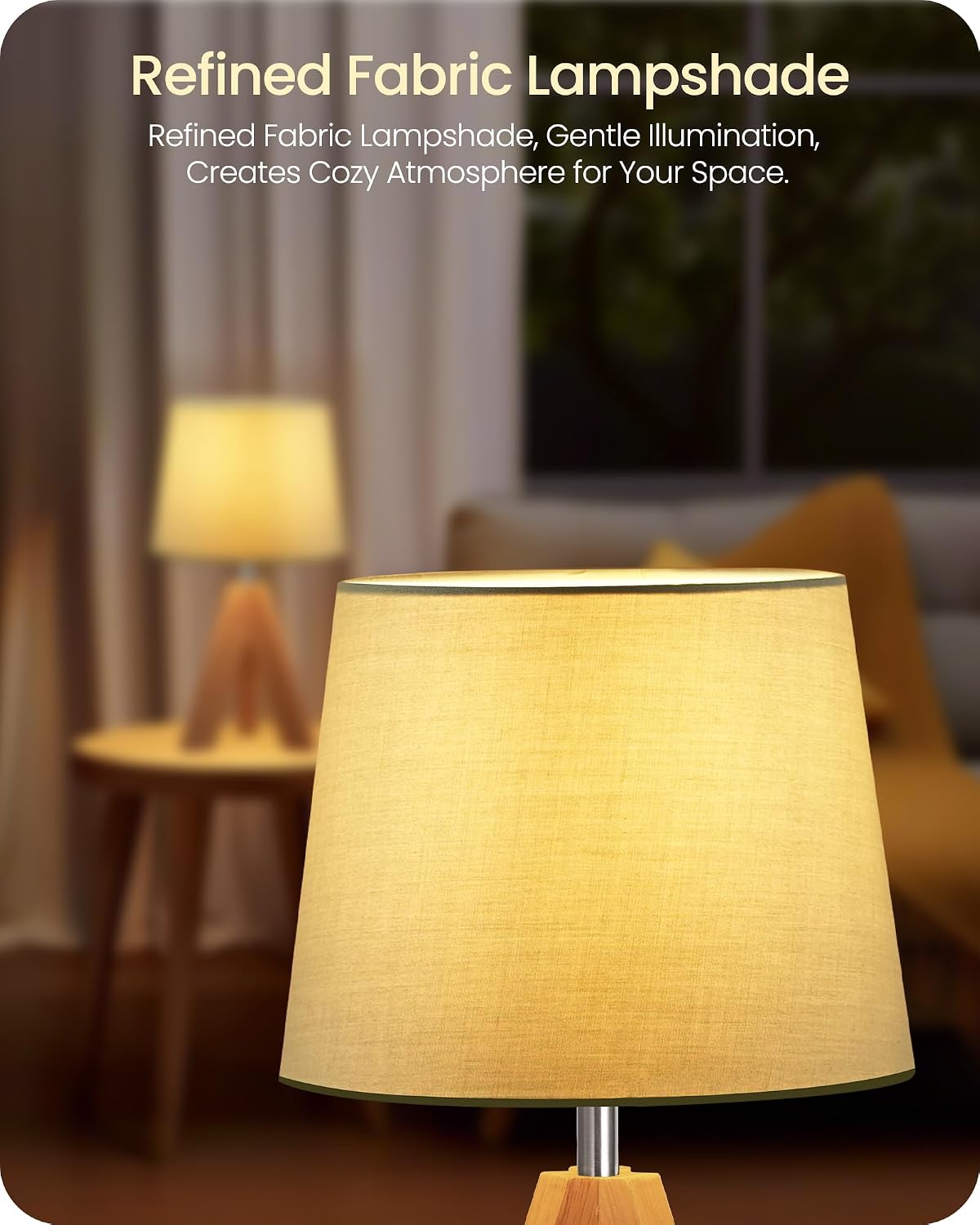 Tripod Table Lamp, Small Bedside Lamp with Wood Base & Green Fabric Shade, Little Cute Desk Lamp, Modern Nightstand Lamp for Bedroom…