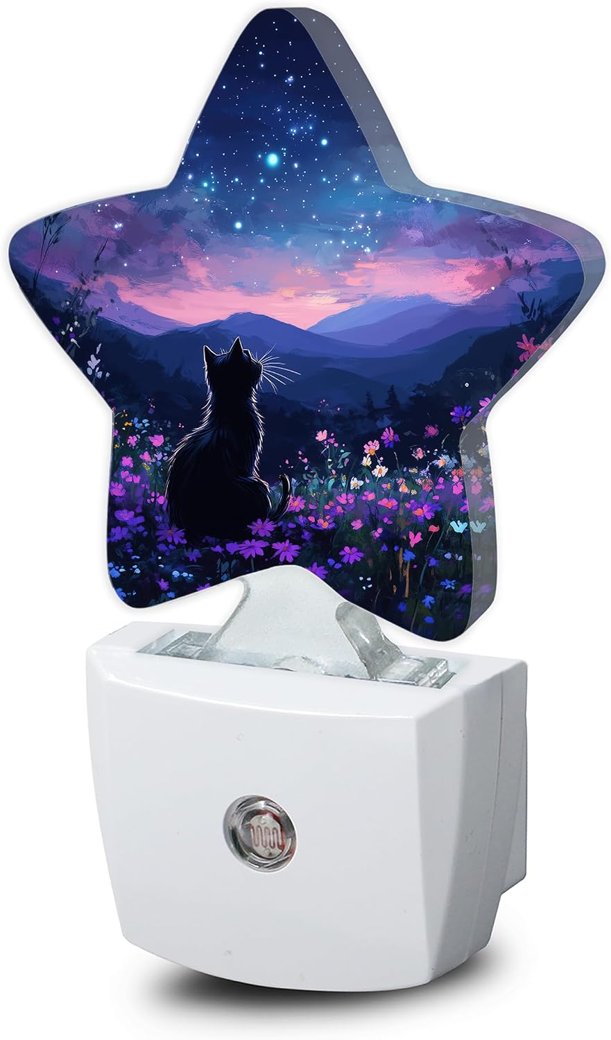 Snowmolle Cat Flowers Night Light, Mountain Starry Sky Plug-in Star Night Lights with Dusk-to-Dawn Sensor for Bedroom, Bathroom, Living Room S…