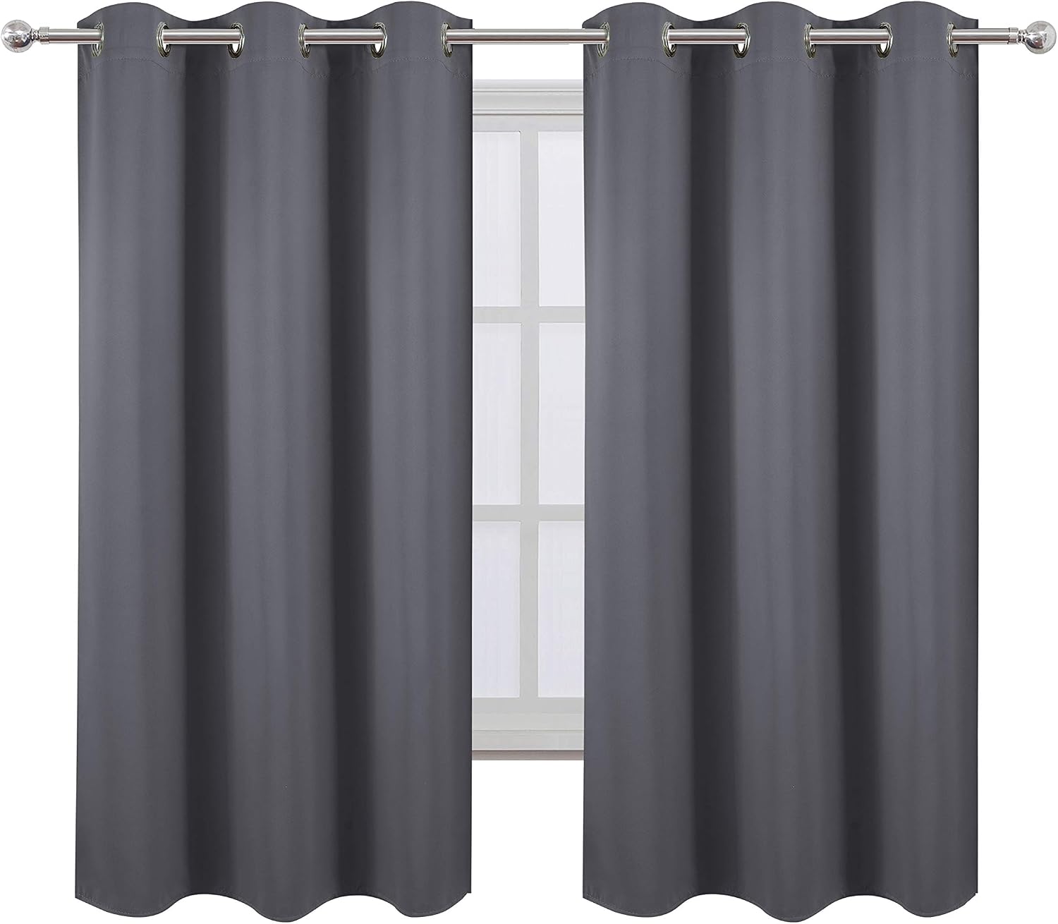 LEMOMO Grey Thermal Blackout Curtains/42 x 63 Inch/Set of 2 Panels Room Darkening Curtains for Bedroom