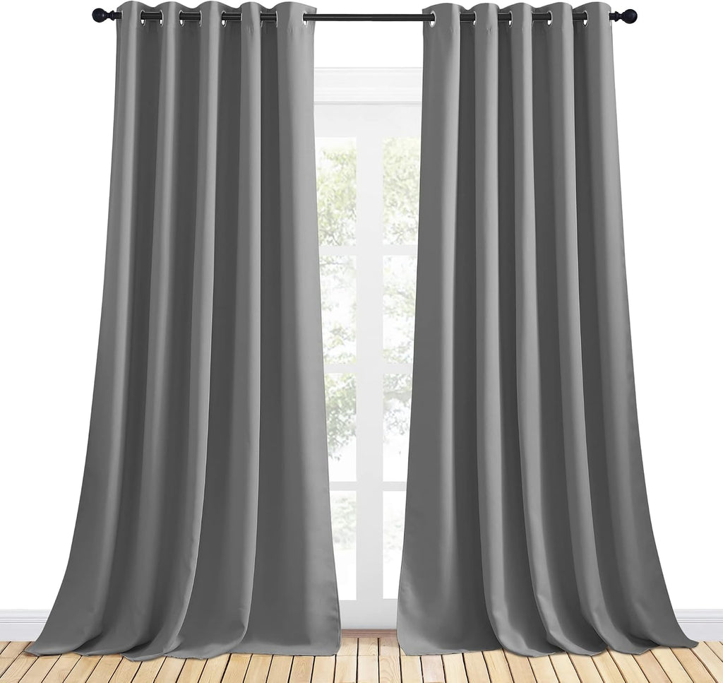 NICETOWN Silver Grey Blackout Curtain Panels for Bedroom, Thermal Insulated Grommet Top Blackout Draperies and Drapes for Basement (2…
